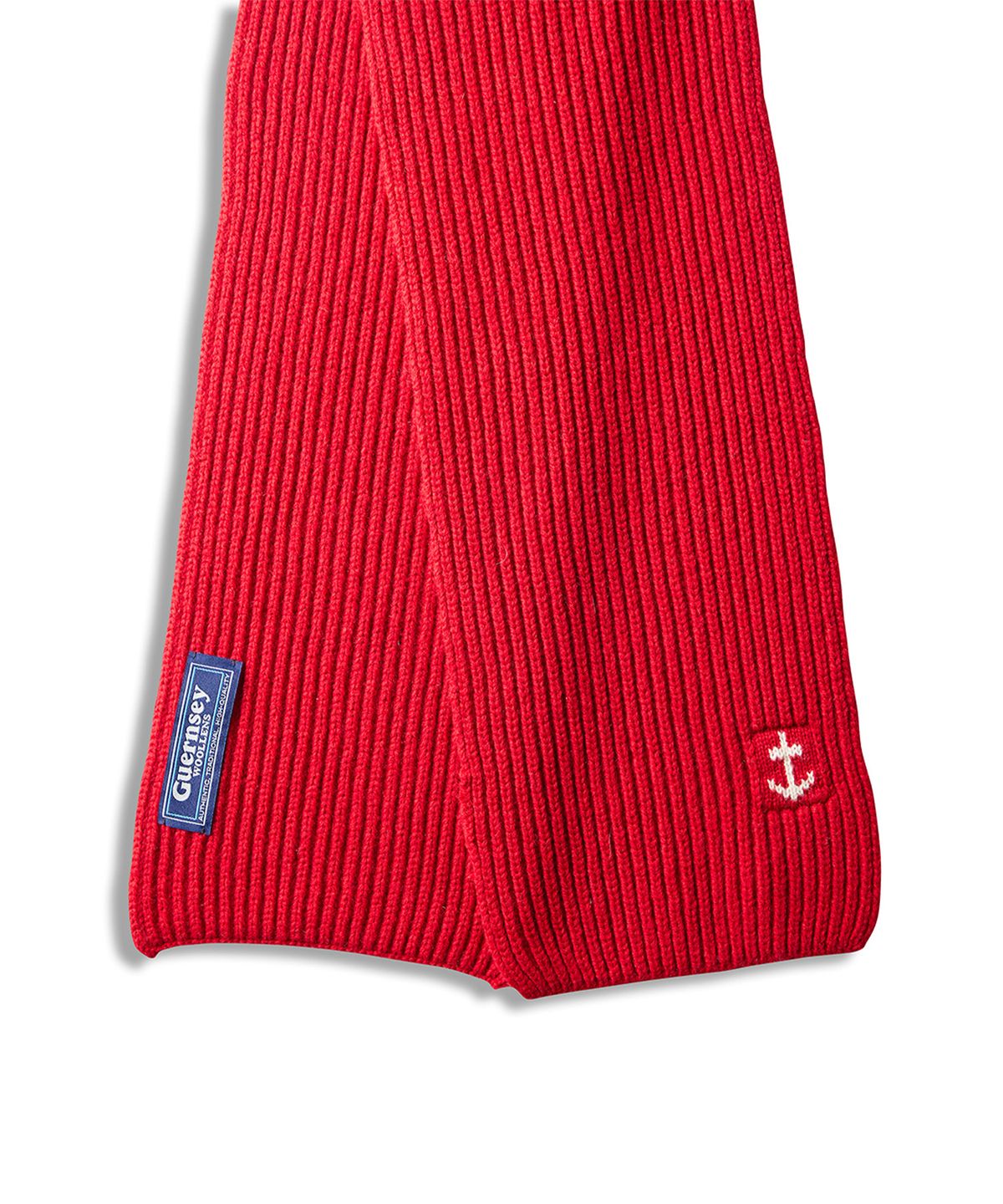 건지 울른스(Guernsey Woollens) 슈퍼파인 메리노울 앵커 머플러 - 레드