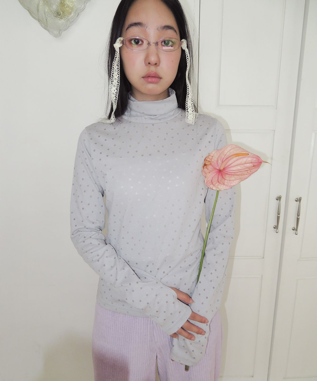 펀프롬펀(FUNFROMFUN) Sheer Dotted Turtleneck, Grey