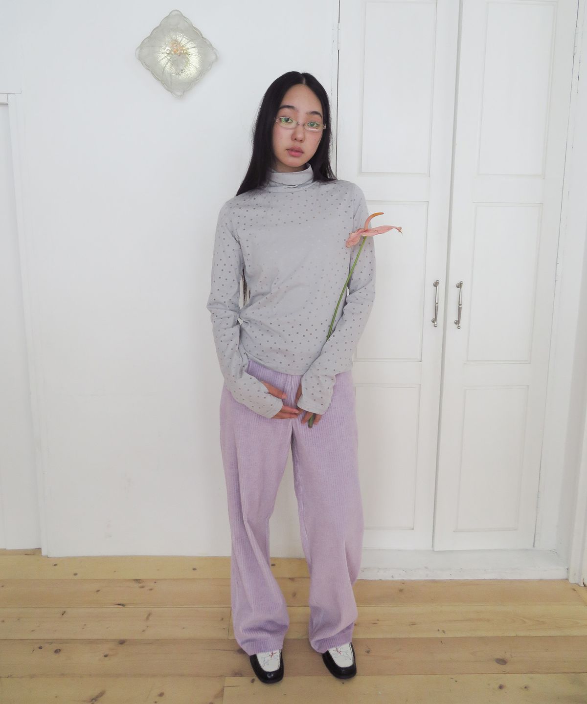 펀프롬펀(FUNFROMFUN) Sheer Dotted Turtleneck, Grey