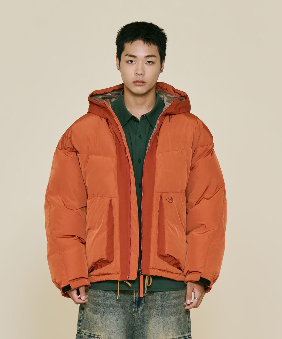 논타입(NONTYPE) HOOD LAYERED DOWN PARKA (ORANGE)