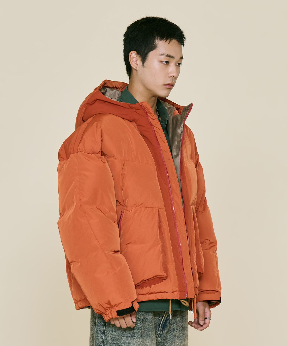 논타입(NONTYPE) HOOD LAYERED DOWN PARKA (ORANGE)