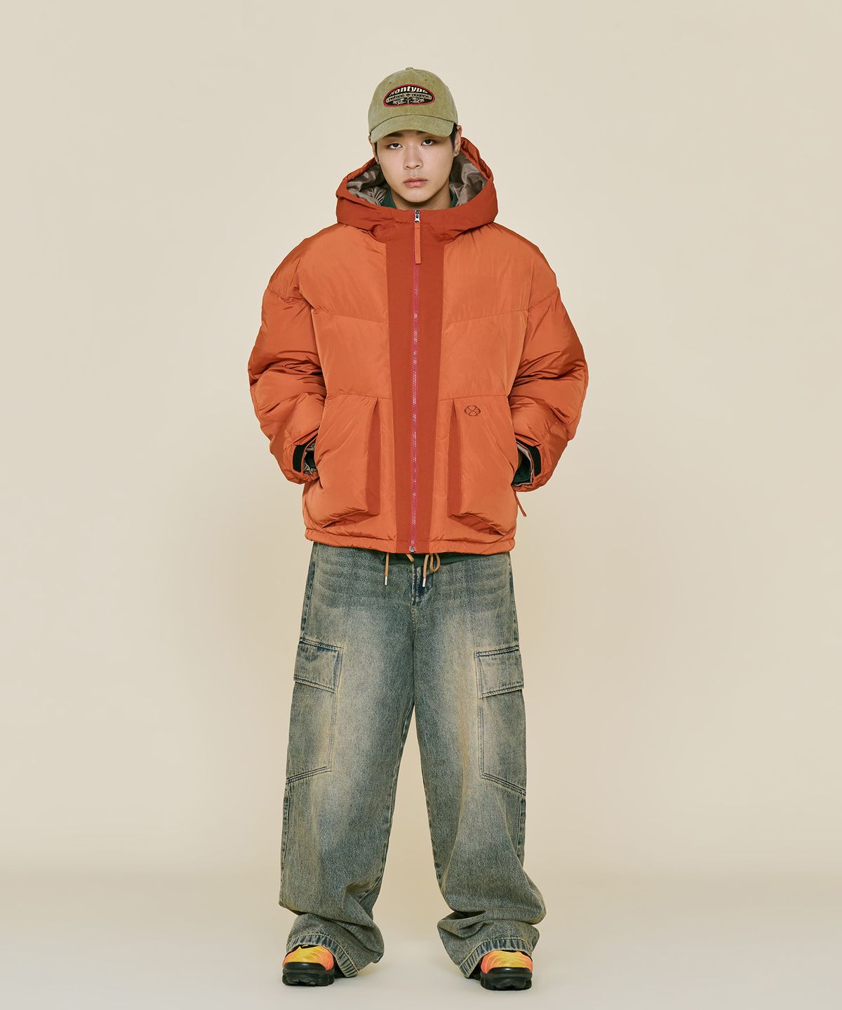 논타입(NONTYPE) HOOD LAYERED DOWN PARKA (ORANGE)