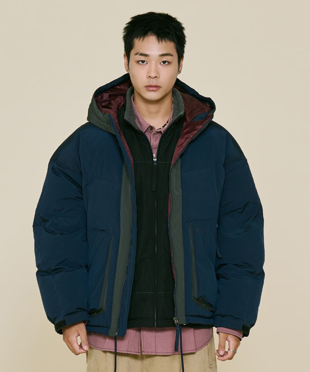 논타입(NONTYPE) HOOD LAYERED DOWN PARKA (NAVY)