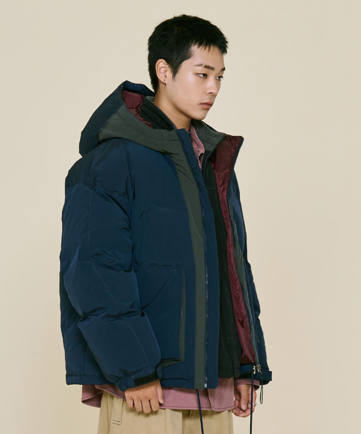 논타입(NONTYPE) HOOD LAYERED DOWN PARKA (NAVY)