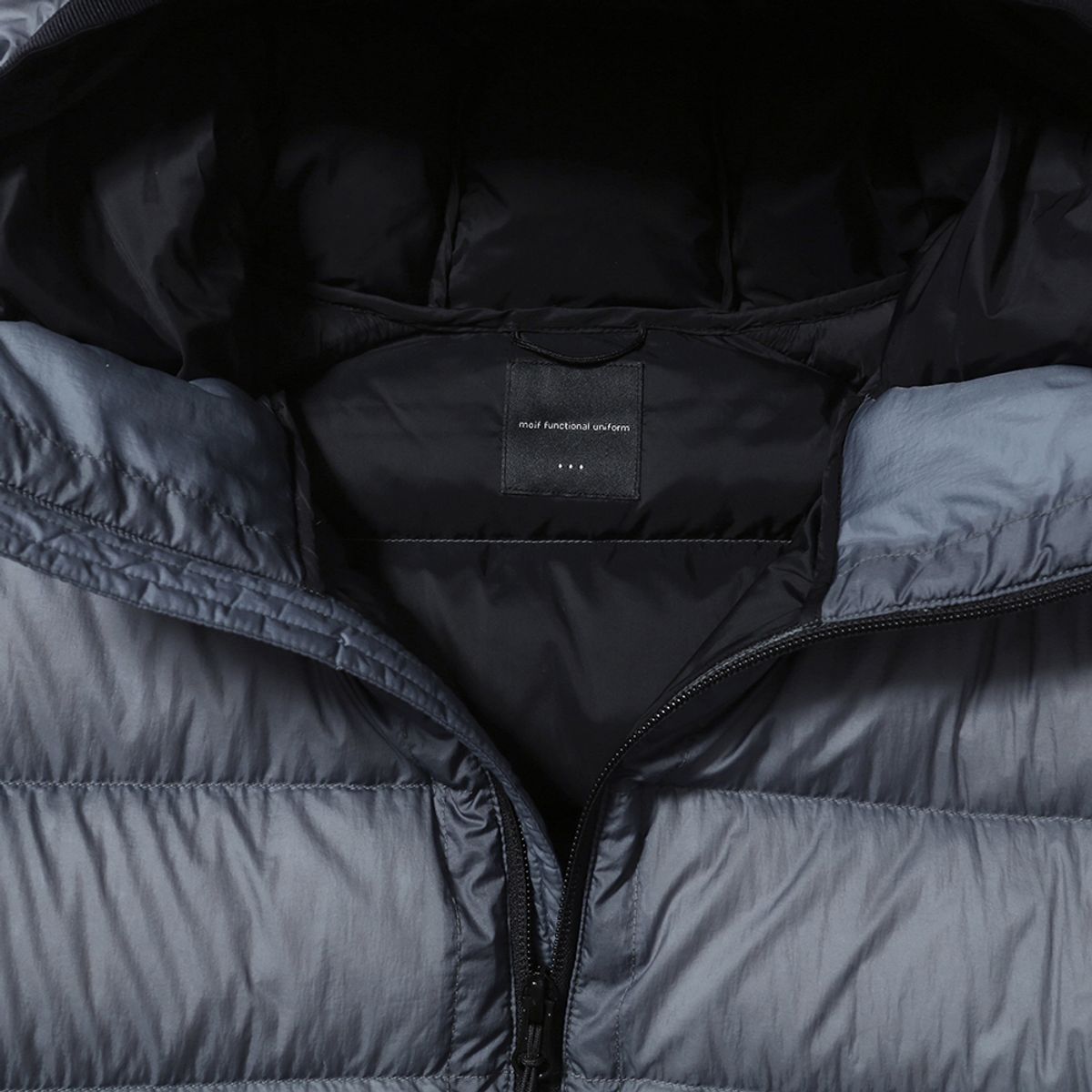 모이프(MOIF) [AW25] HELIUM HOODED DOWN JACKET / SHEER DUSTY BLUE