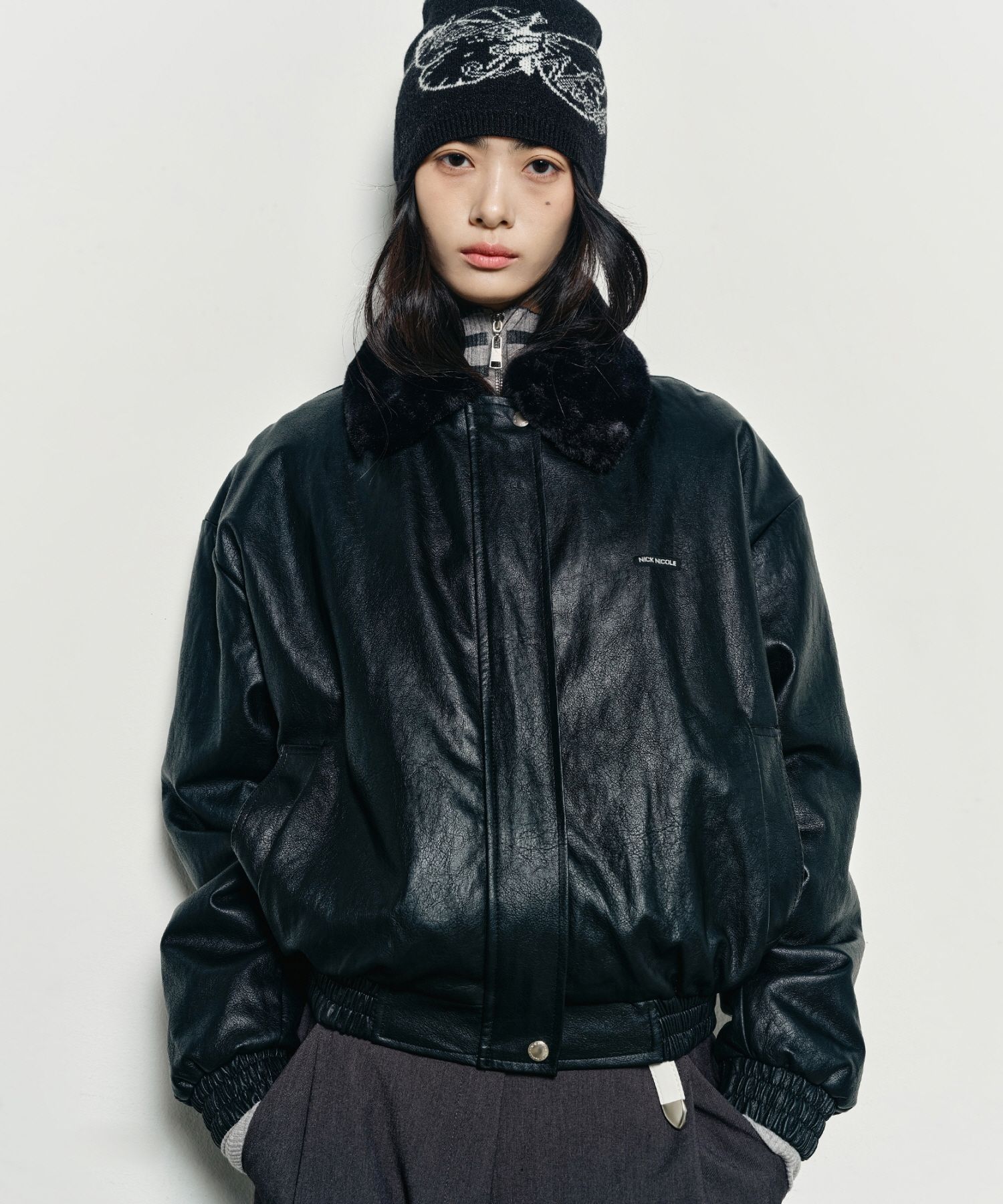 MUSINSA公式 | NICK&NICOLE NICOLE FUR LEATHER MUSTANG_BLACK
