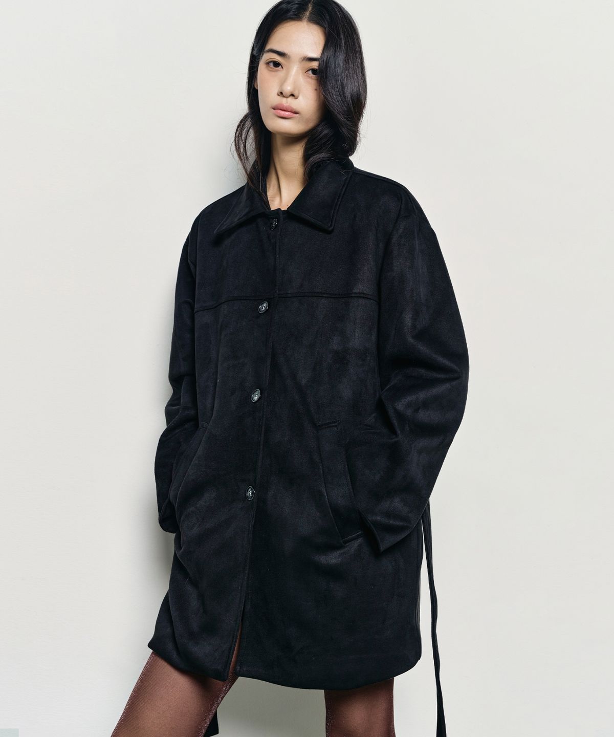 닉앤니콜(NICK&NICOLE) SUEDE BELTED HALF COAT_BLACK