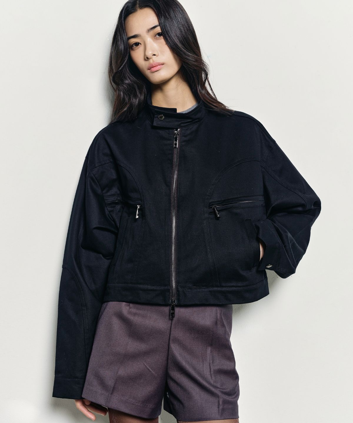 닉앤니콜(NICK&NICOLE) DENIM CROP UTILITY JACKET_BLACK
