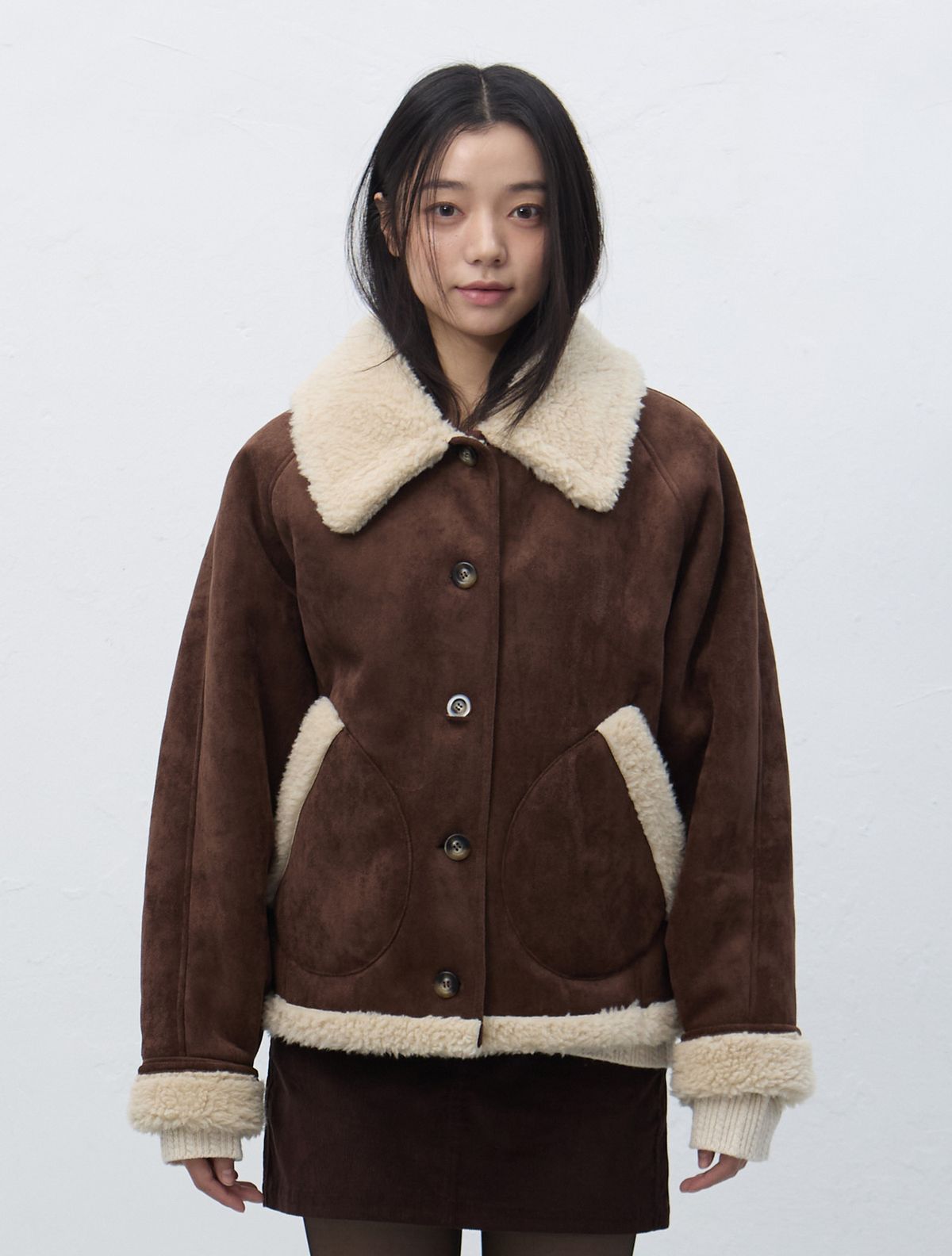 제너럴아이디어(GENERALIDEA) 시어링 카라 무스탕 코트 [BROWN] / WBE4L10525