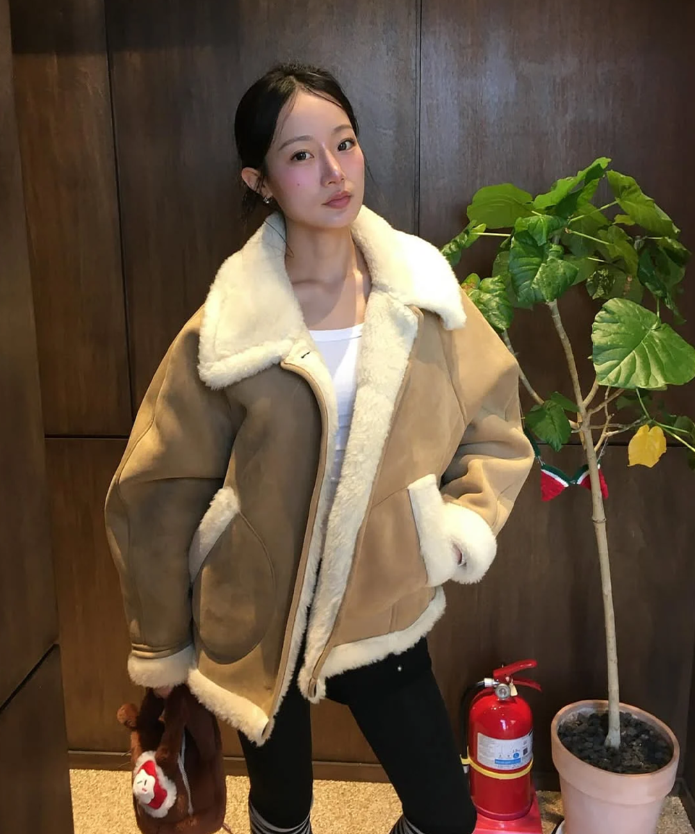 MUSINSA | GENERAL IDEA Shearling Collar Mustang Coat [BEIGE