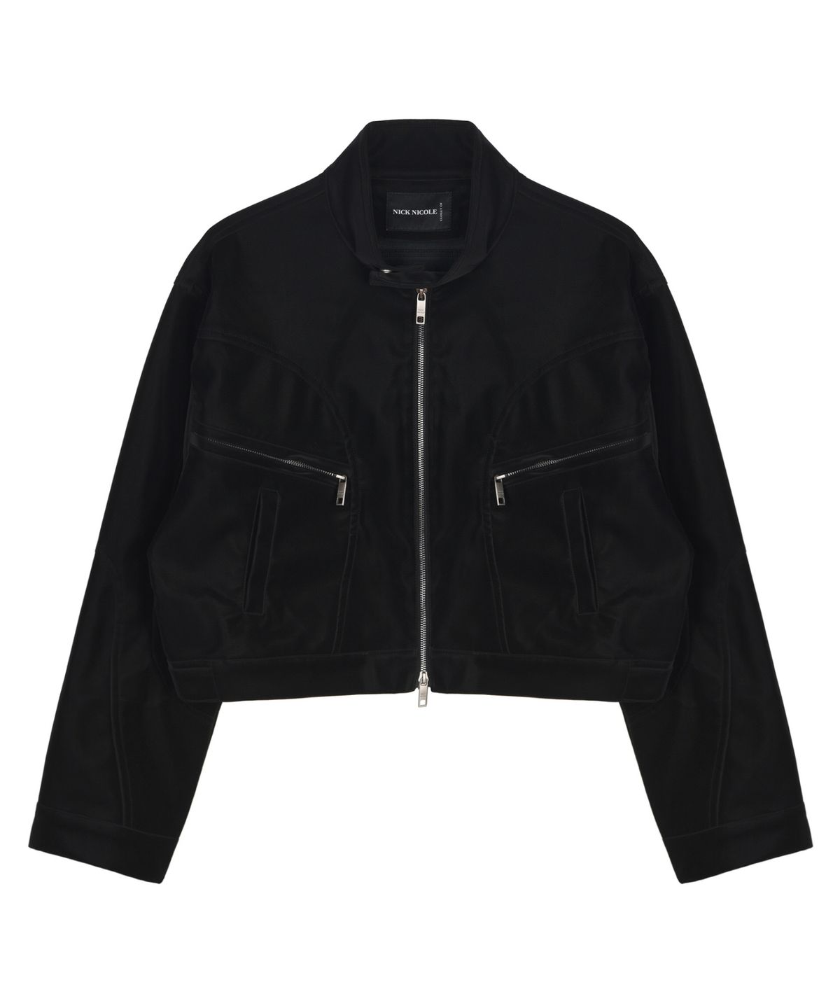 닉앤니콜(NICK&NICOLE) SATIN LEATHER CROP BLOUSON JACKET_BLACK
