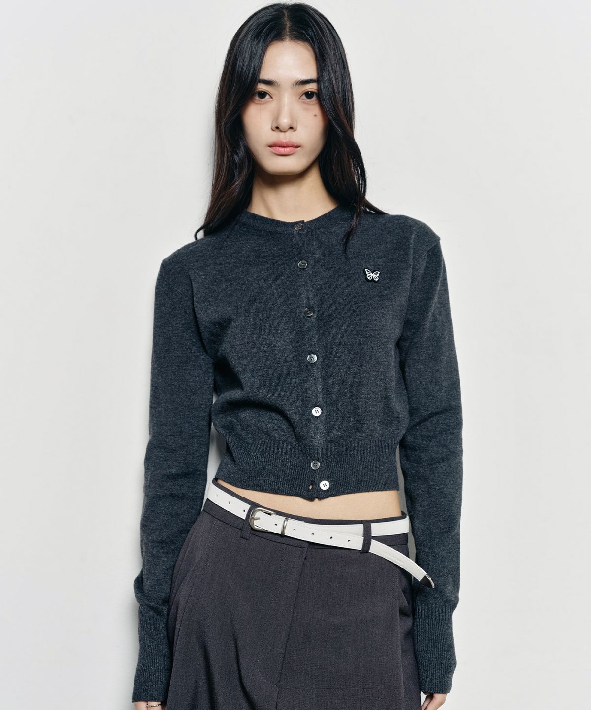 닉앤니콜(NICK&NICOLE) BUTTERFLY JAQUARD KNIT CARDIGAN_CHARCOAL