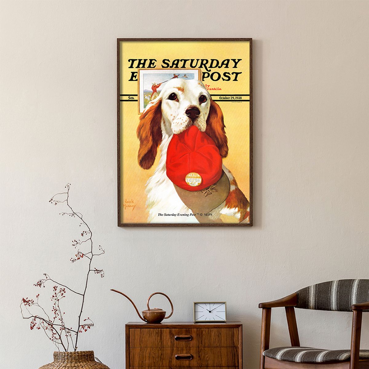 더 새터데이 이브닝 포스트(THE SATURDAY EVENING POST) SEP Framed Poster_Hunting Dog and Cap