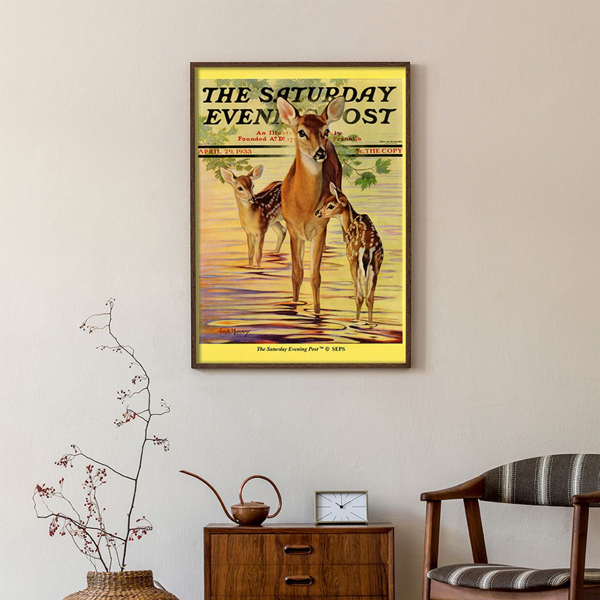 더 새터데이 이브닝 포스트(THE SATURDAY EVENING POST) SEP Framed Poster_Doe and Fawns