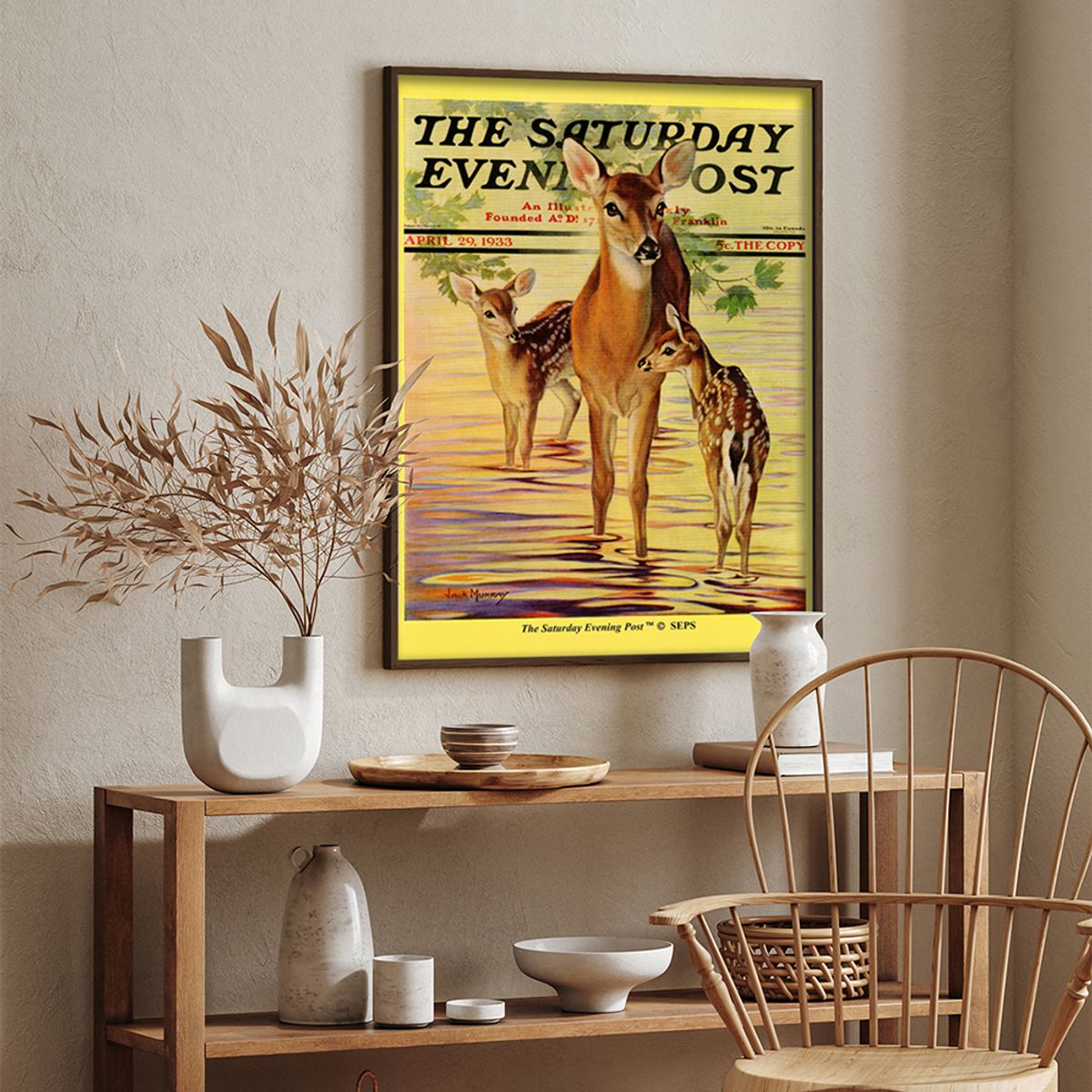 더 새터데이 이브닝 포스트(THE SATURDAY EVENING POST) SEP Framed Poster_Doe and Fawns