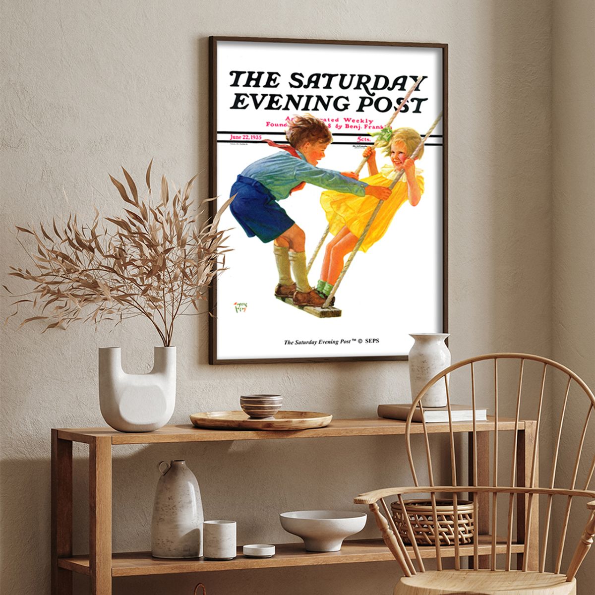 더 새터데이 이브닝 포스트(THE SATURDAY EVENING POST) SEP Framed Poster_Children on Swing