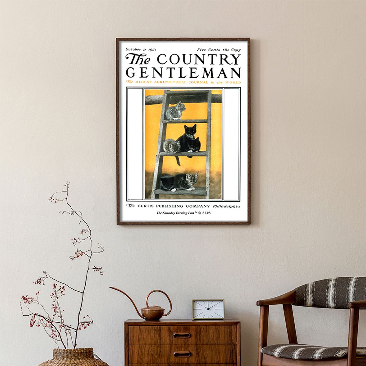 더 새터데이 이브닝 포스트(THE SATURDAY EVENING POST) SEP Framed Poster_Kittens on Ladder