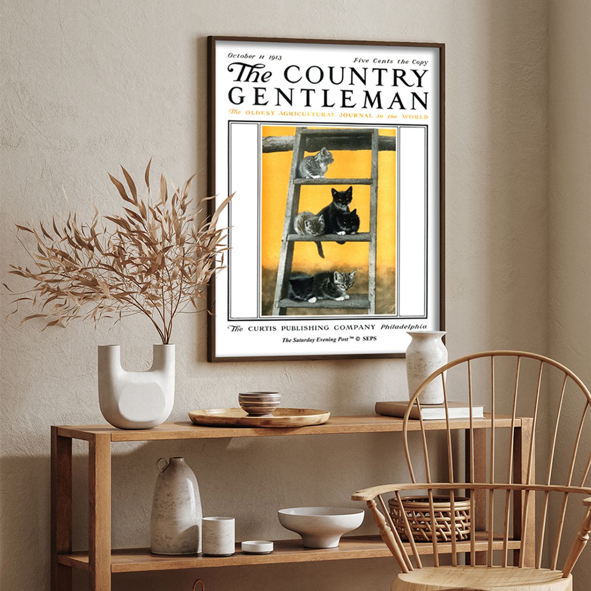 더 새터데이 이브닝 포스트(THE SATURDAY EVENING POST) SEP Framed Poster_Kittens on Ladder