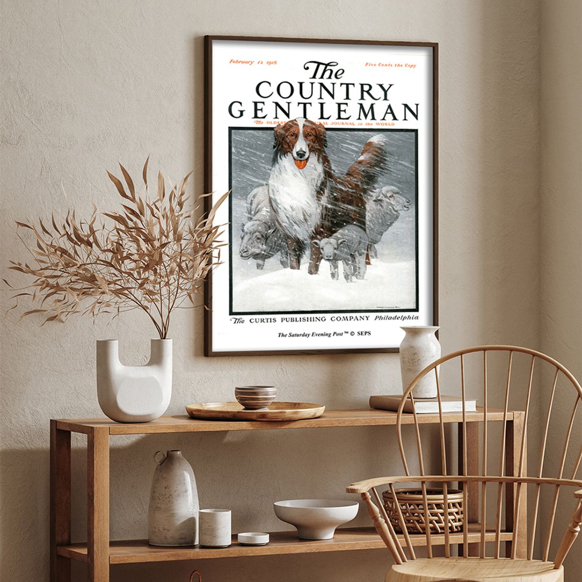 더 새터데이 이브닝 포스트(THE SATURDAY EVENING POST) SEP Framed Poster_Collie Herding Sheep in Snow Storm