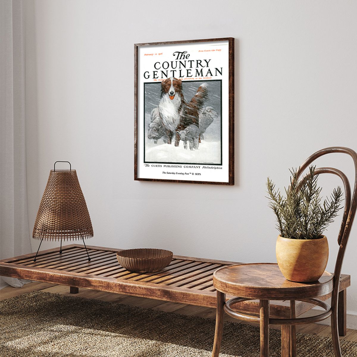 더 새터데이 이브닝 포스트(THE SATURDAY EVENING POST) SEP Framed Poster_Collie Herding Sheep in Snow Storm