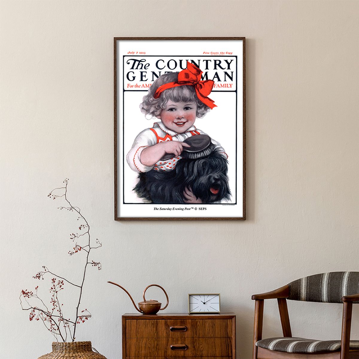 더 새터데이 이브닝 포스트(THE SATURDAY EVENING POST) SEP Framed Poster_Little Girl Brushing Dog