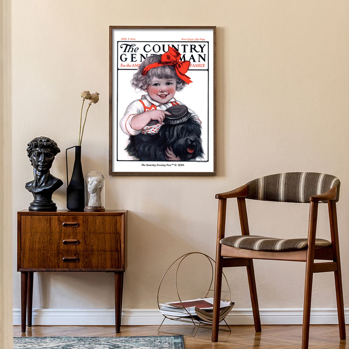 더 새터데이 이브닝 포스트(THE SATURDAY EVENING POST) SEP Framed Poster_Little Girl Brushing Dog