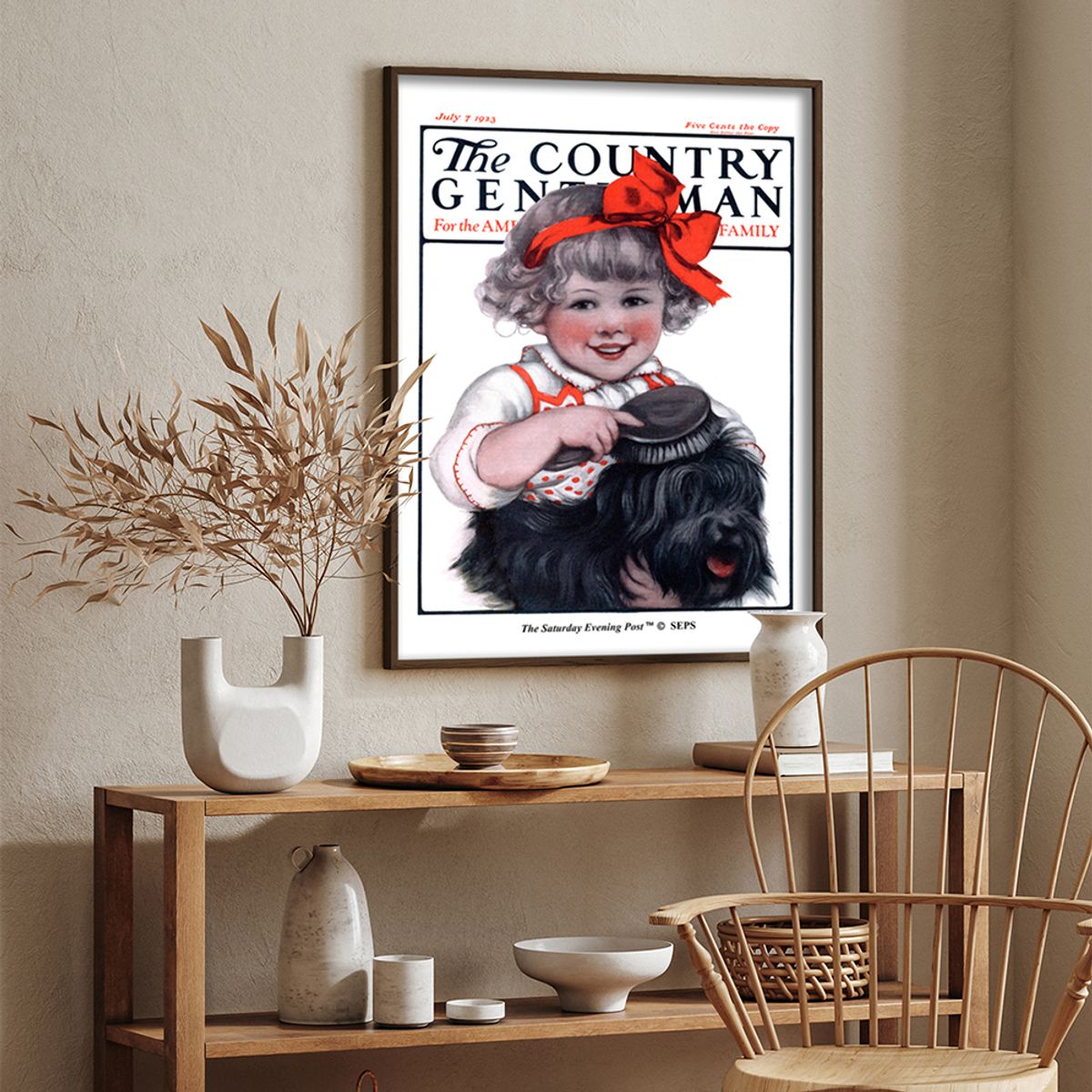 더 새터데이 이브닝 포스트(THE SATURDAY EVENING POST) SEP Framed Poster_Little Girl Brushing Dog