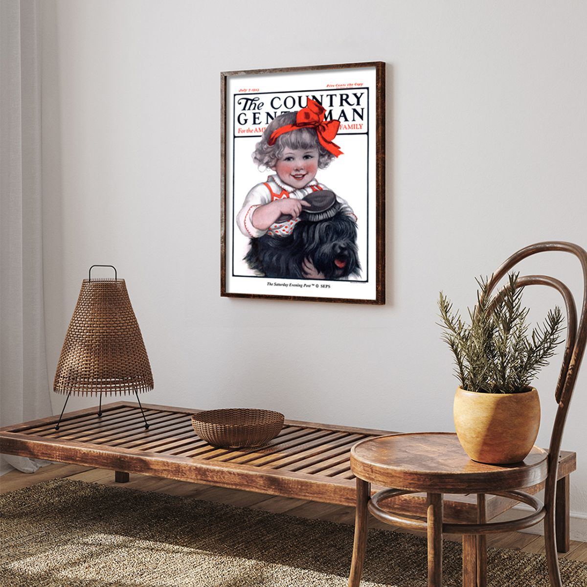 더 새터데이 이브닝 포스트(THE SATURDAY EVENING POST) SEP Framed Poster_Little Girl Brushing Dog