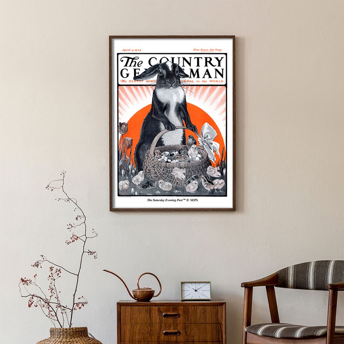 더 새터데이 이브닝 포스트(THE SATURDAY EVENING POST) SEP Framed Poster_Easter Bunny and Basket of Chicks