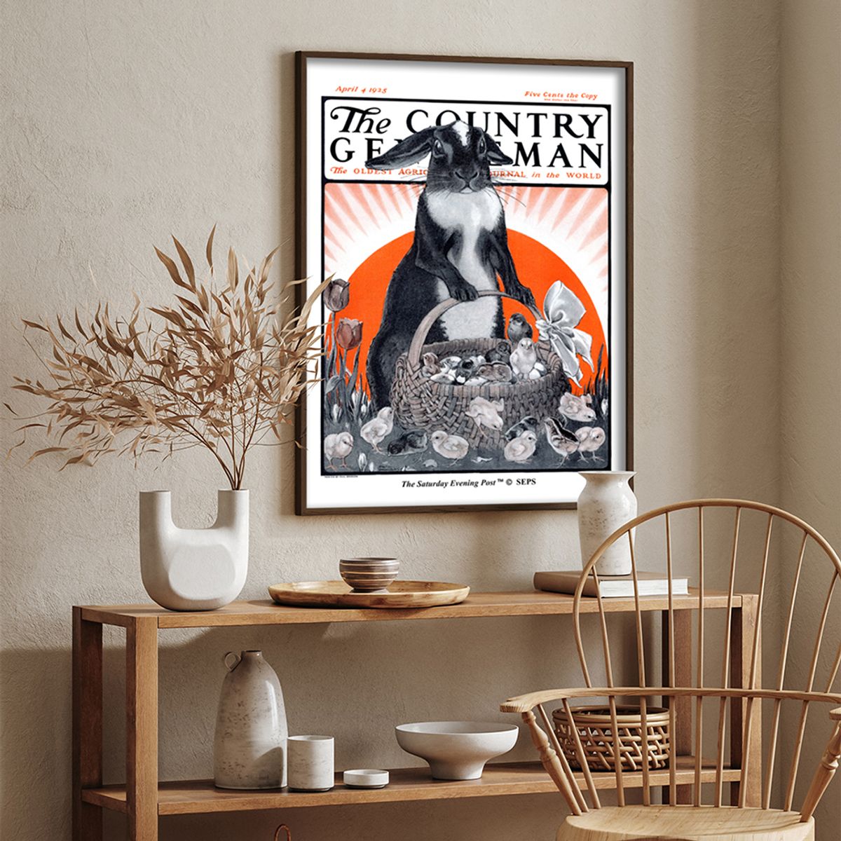 더 새터데이 이브닝 포스트(THE SATURDAY EVENING POST) SEP Framed Poster_Easter Bunny and Basket of Chicks
