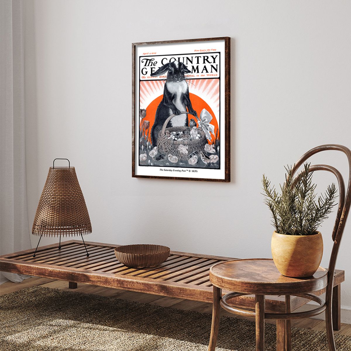 더 새터데이 이브닝 포스트(THE SATURDAY EVENING POST) SEP Framed Poster_Easter Bunny and Basket of Chicks