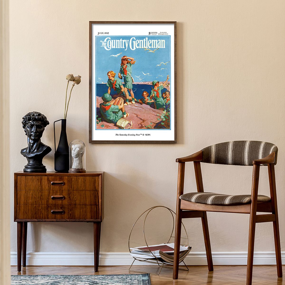 더 새터데이 이브닝 포스트(THE SATURDAY EVENING POST) SEP Framed Poster_Girl Scouts at Sea Shore