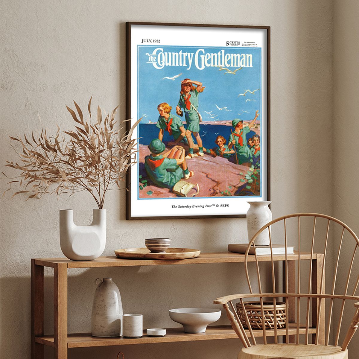 더 새터데이 이브닝 포스트(THE SATURDAY EVENING POST) SEP Framed Poster_Girl Scouts at Sea Shore