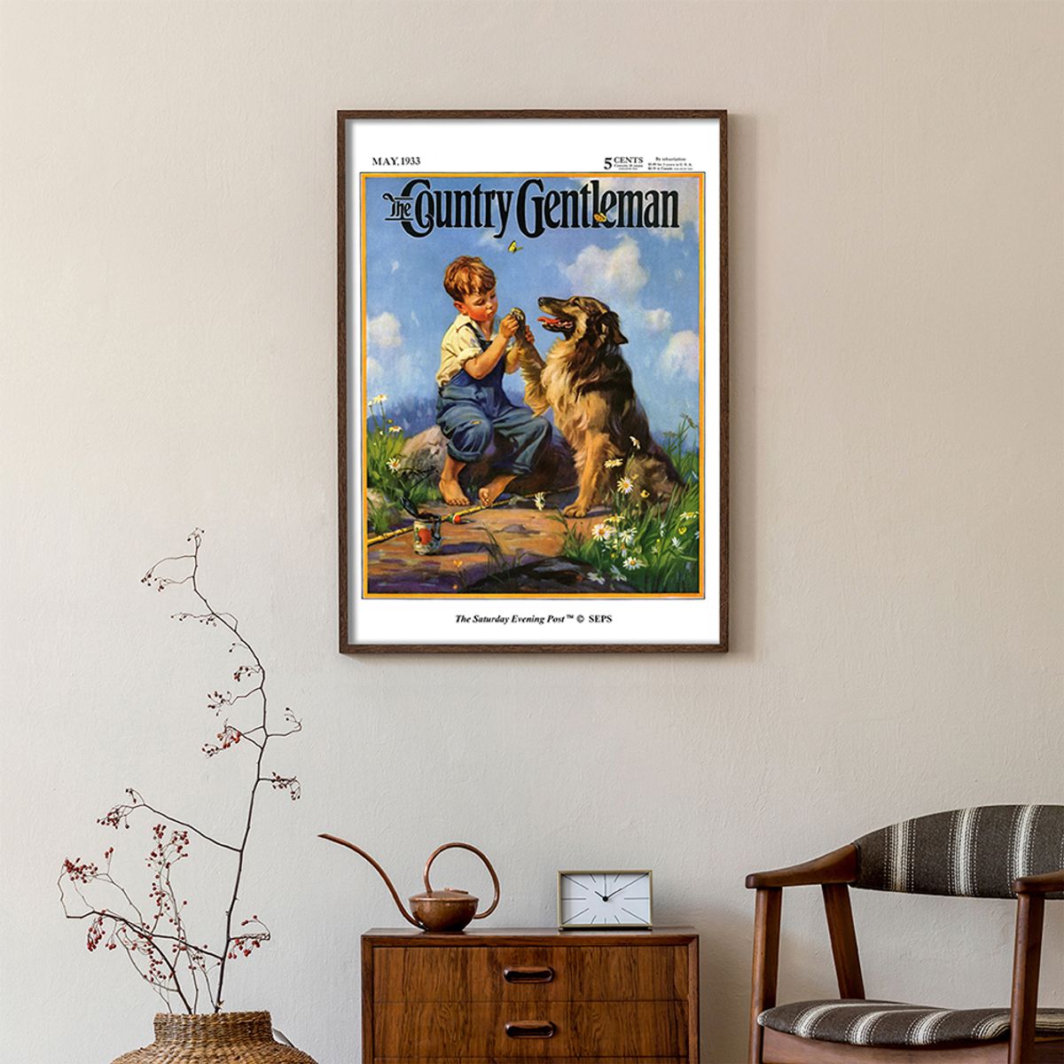 더 새터데이 이브닝 포스트(THE SATURDAY EVENING POST) SEP Framed Poster_Fish Hook in Dog’s Paw