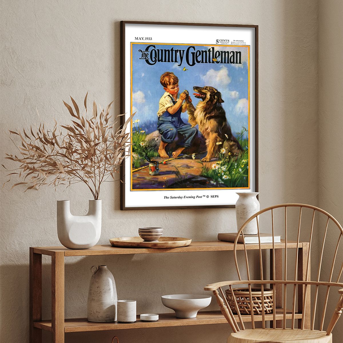 더 새터데이 이브닝 포스트(THE SATURDAY EVENING POST) SEP Framed Poster_Fish Hook in Dog’s Paw