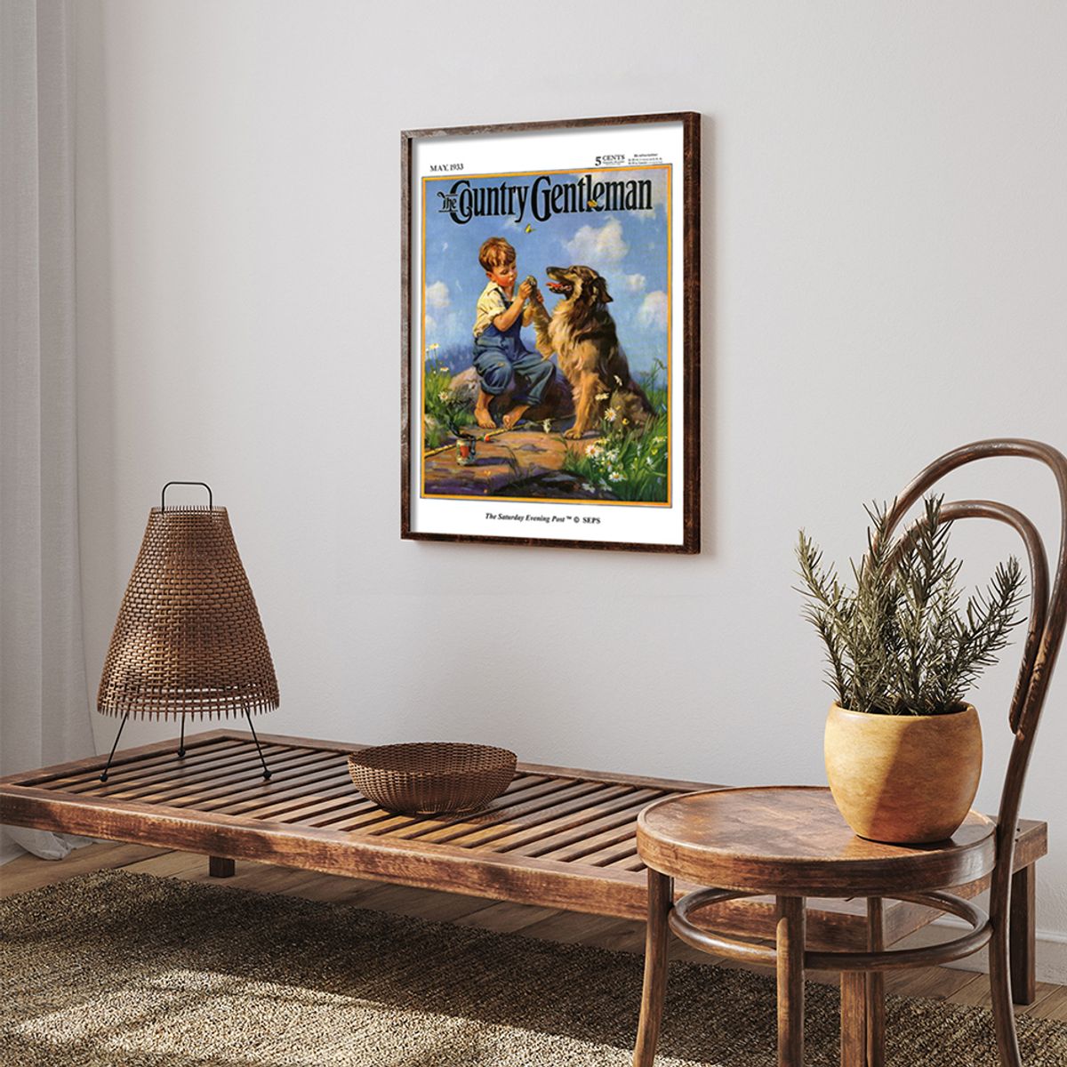 더 새터데이 이브닝 포스트(THE SATURDAY EVENING POST) SEP Framed Poster_Fish Hook in Dog’s Paw