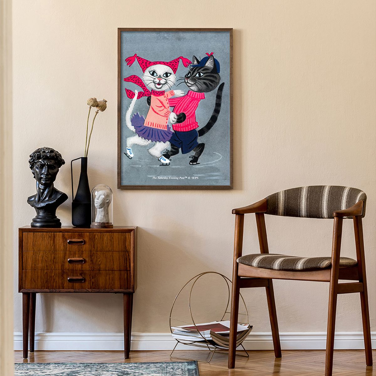 더 새터데이 이브닝 포스트(THE SATURDAY EVENING POST) SEP Framed Poster_Skating Cats