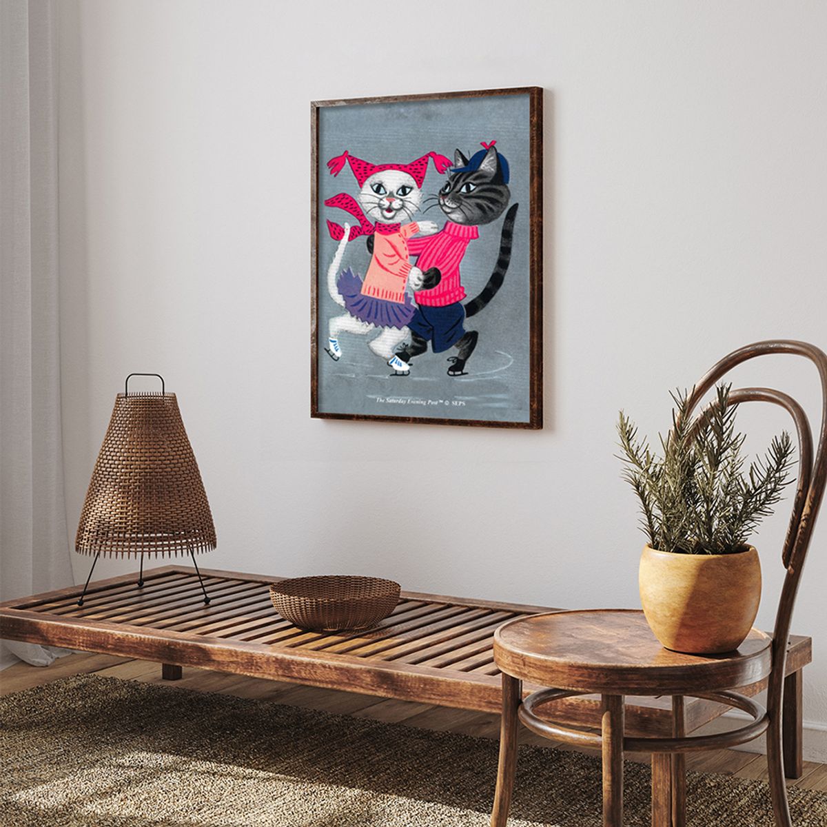 더 새터데이 이브닝 포스트(THE SATURDAY EVENING POST) SEP Framed Poster_Skating Cats