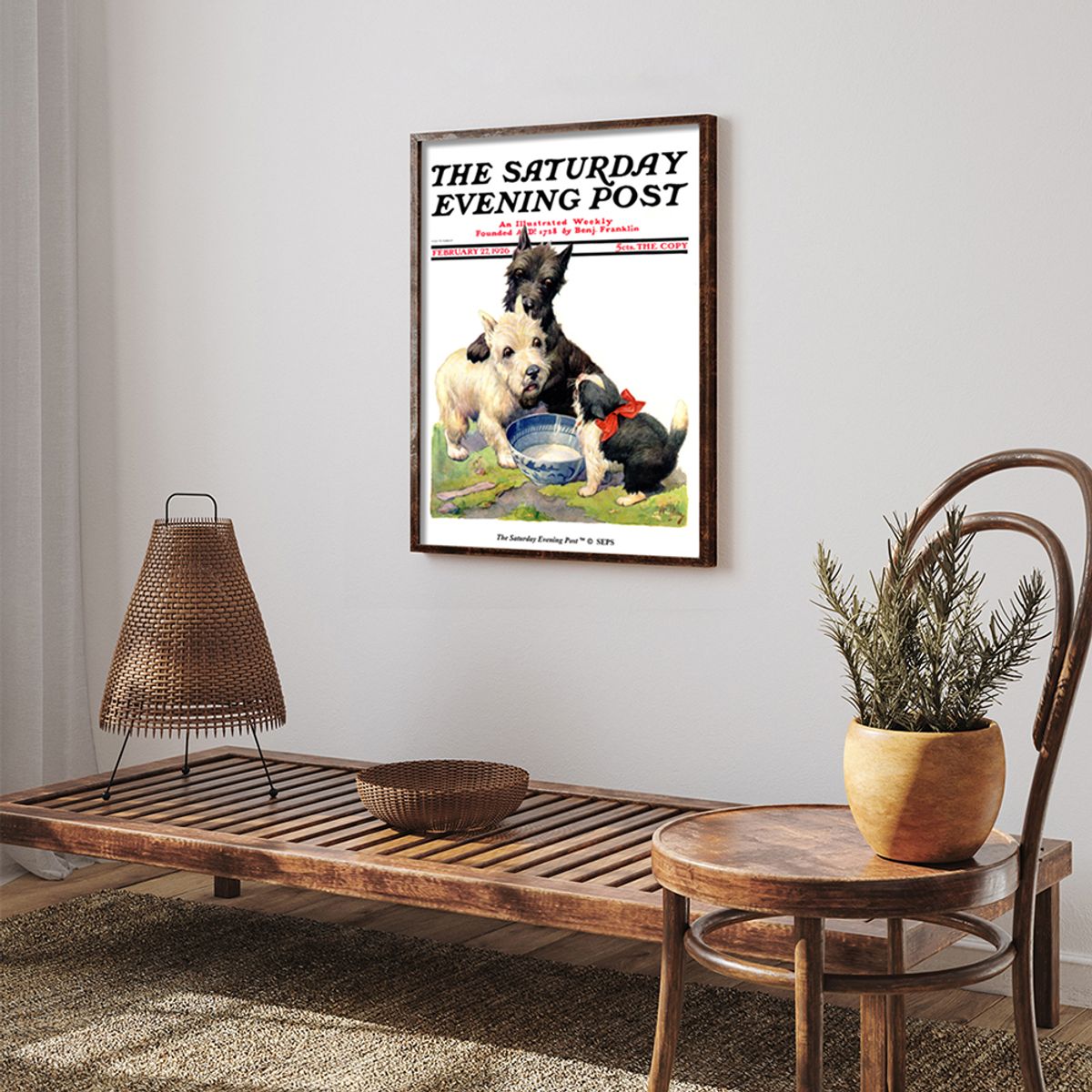 더 새터데이 이브닝 포스트(THE SATURDAY EVENING POST) SEP Framed Poster_Cat Guards Bowl of Milk