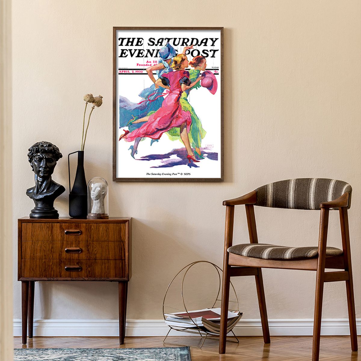 더 새터데이 이브닝 포스트(THE SATURDAY EVENING POST) SEP Framed Poster_Three Women Running from Rain