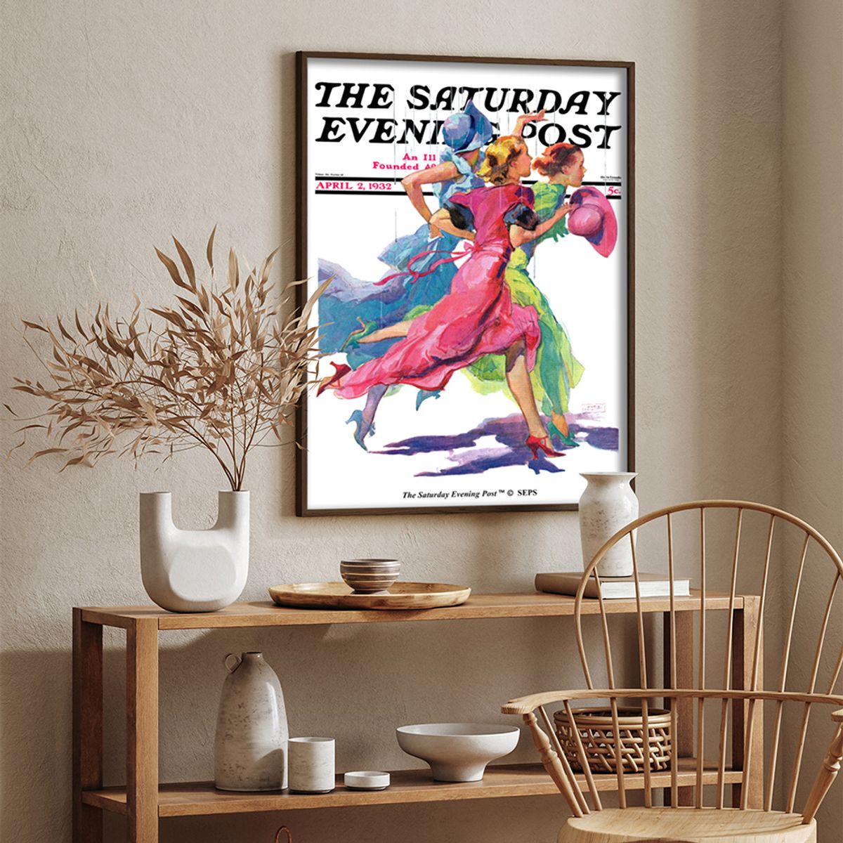 더 새터데이 이브닝 포스트(THE SATURDAY EVENING POST) SEP Framed Poster_Three Women Running from Rain