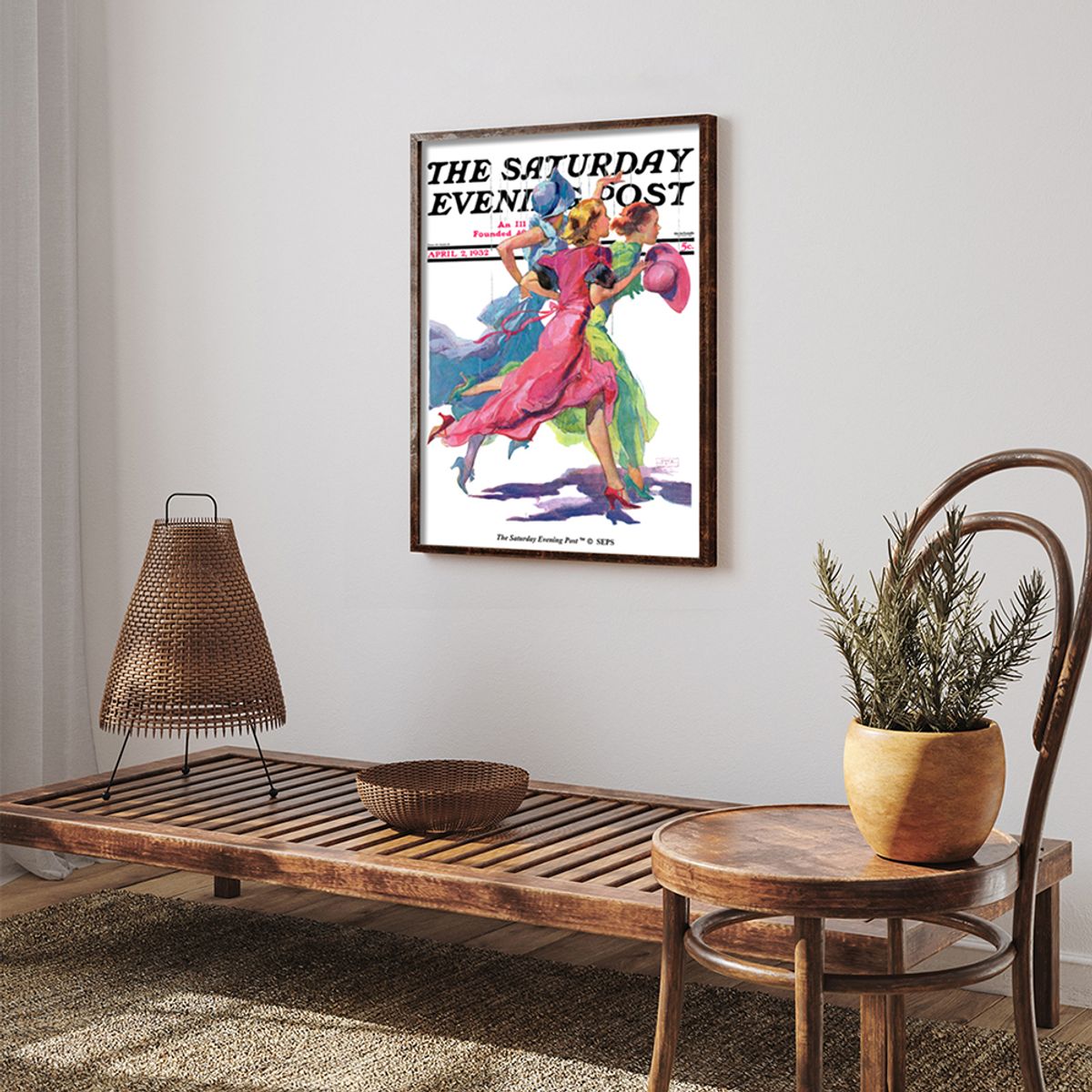 더 새터데이 이브닝 포스트(THE SATURDAY EVENING POST) SEP Framed Poster_Three Women Running from Rain