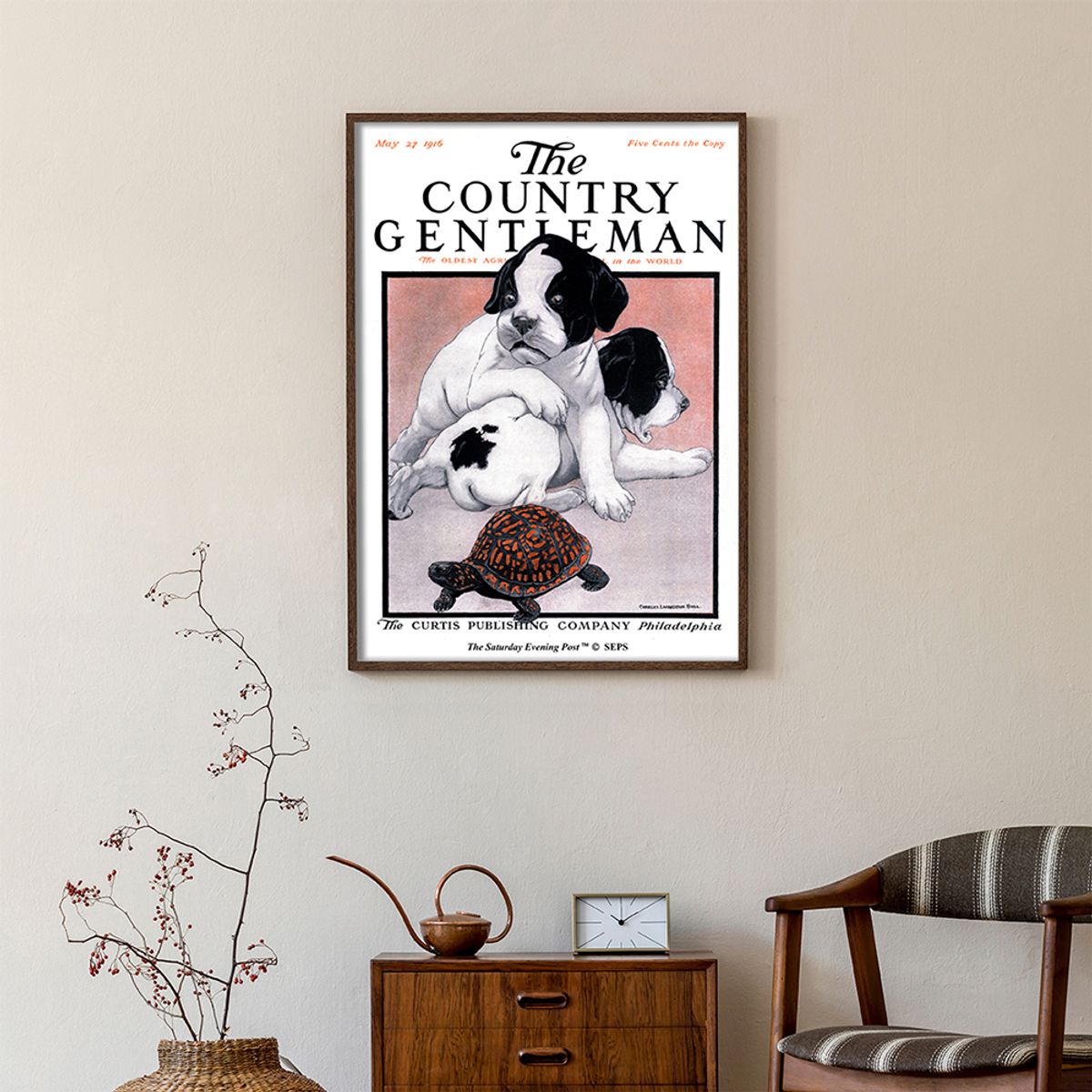 더 새터데이 이브닝 포스트(THE SATURDAY EVENING POST) SEP Framed Poster_Puppies and Box Turtle