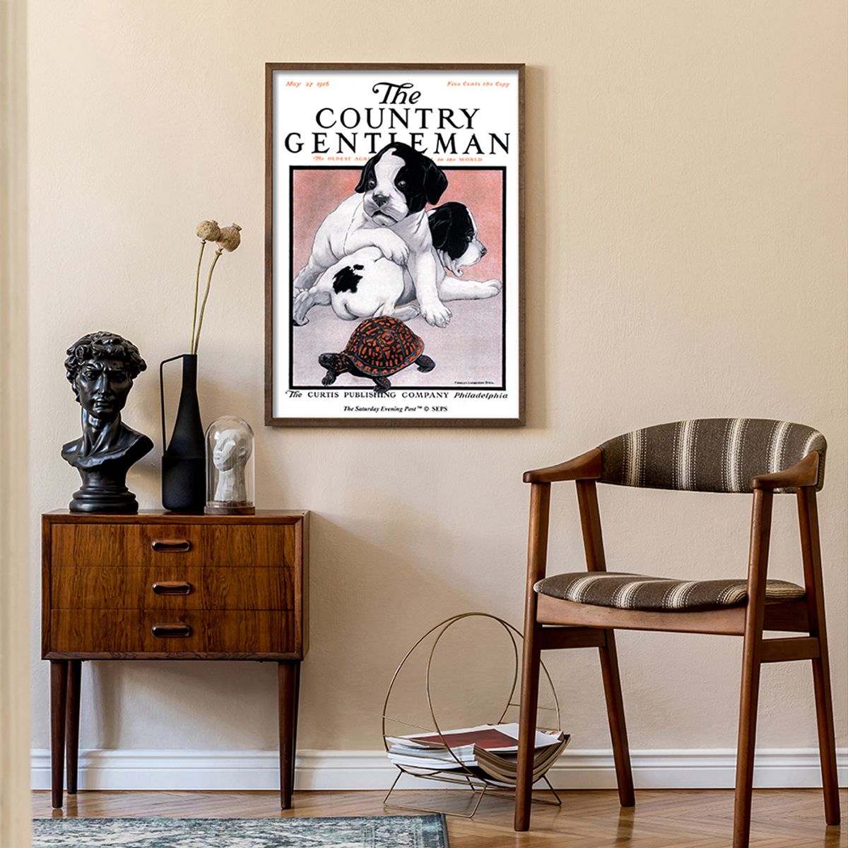 더 새터데이 이브닝 포스트(THE SATURDAY EVENING POST) SEP Framed Poster_Puppies and Box Turtle