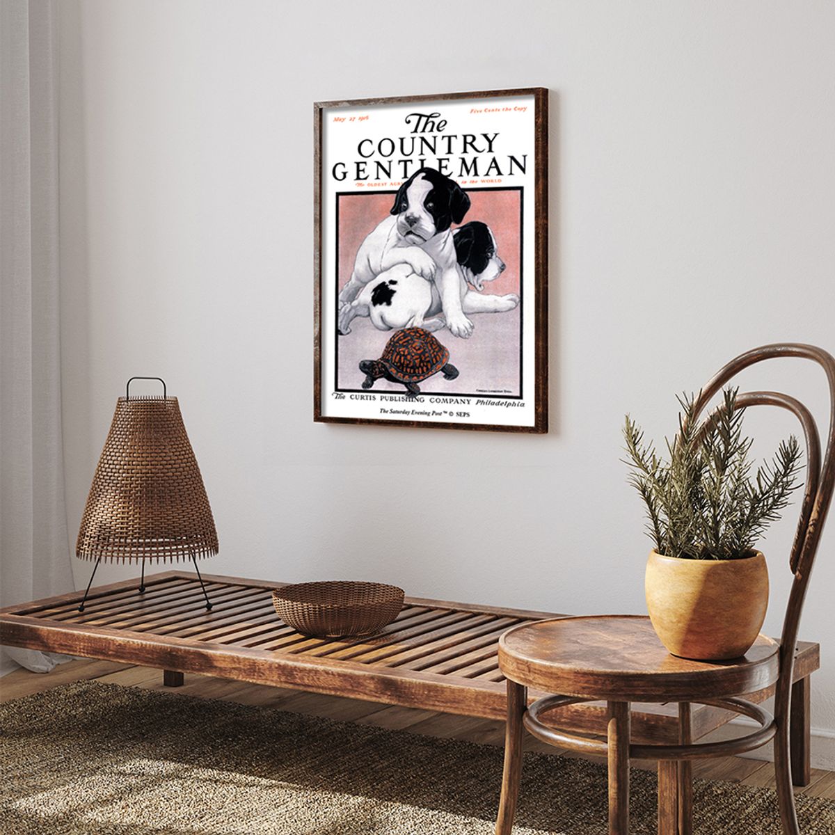 더 새터데이 이브닝 포스트(THE SATURDAY EVENING POST) SEP Framed Poster_Puppies and Box Turtle