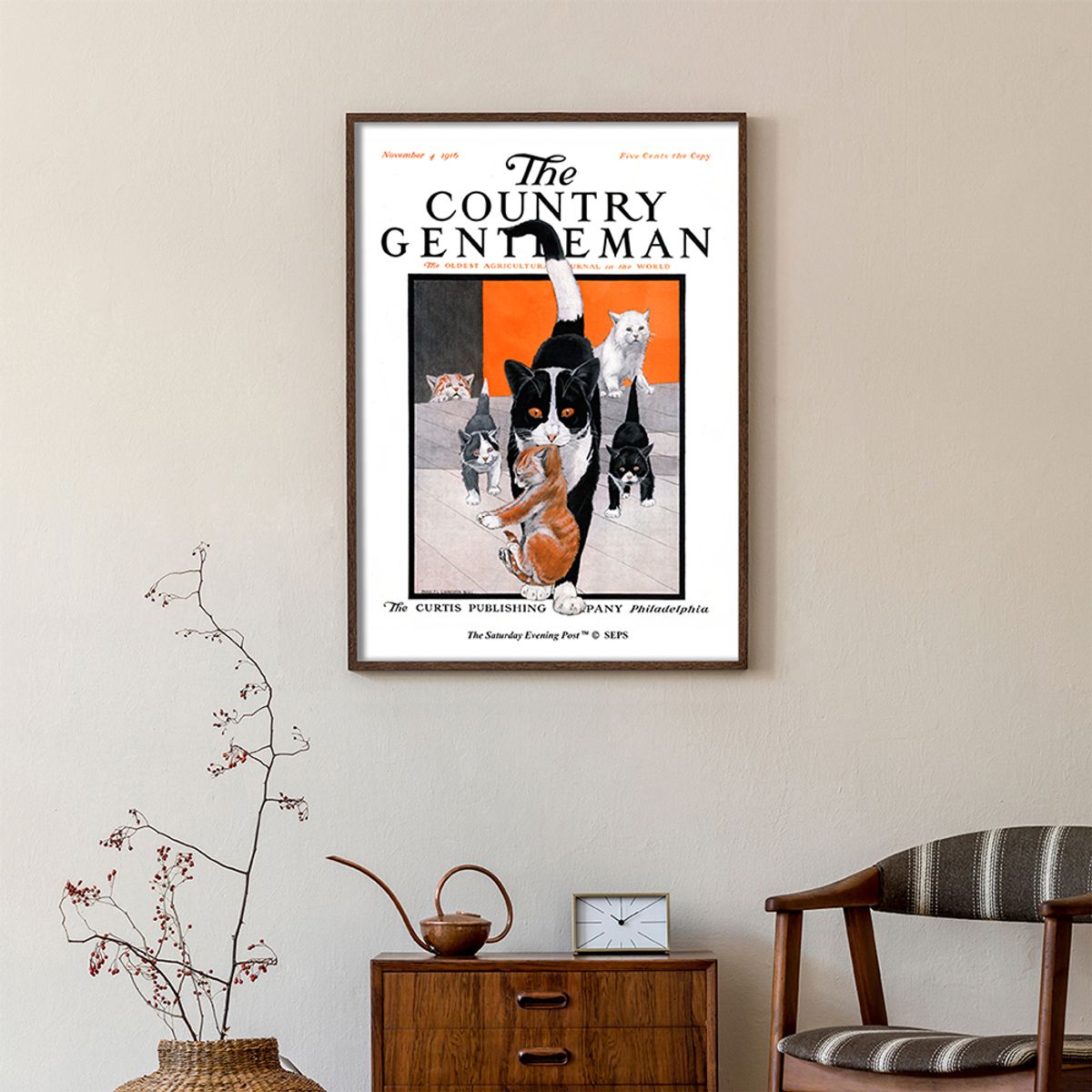 더 새터데이 이브닝 포스트(THE SATURDAY EVENING POST) SEP Framed Poster_Mother Cat and Kittens