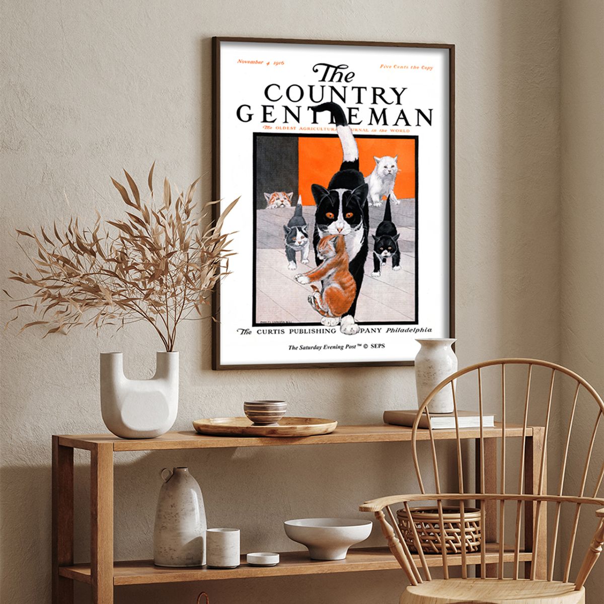 더 새터데이 이브닝 포스트(THE SATURDAY EVENING POST) SEP Framed Poster_Mother Cat and Kittens