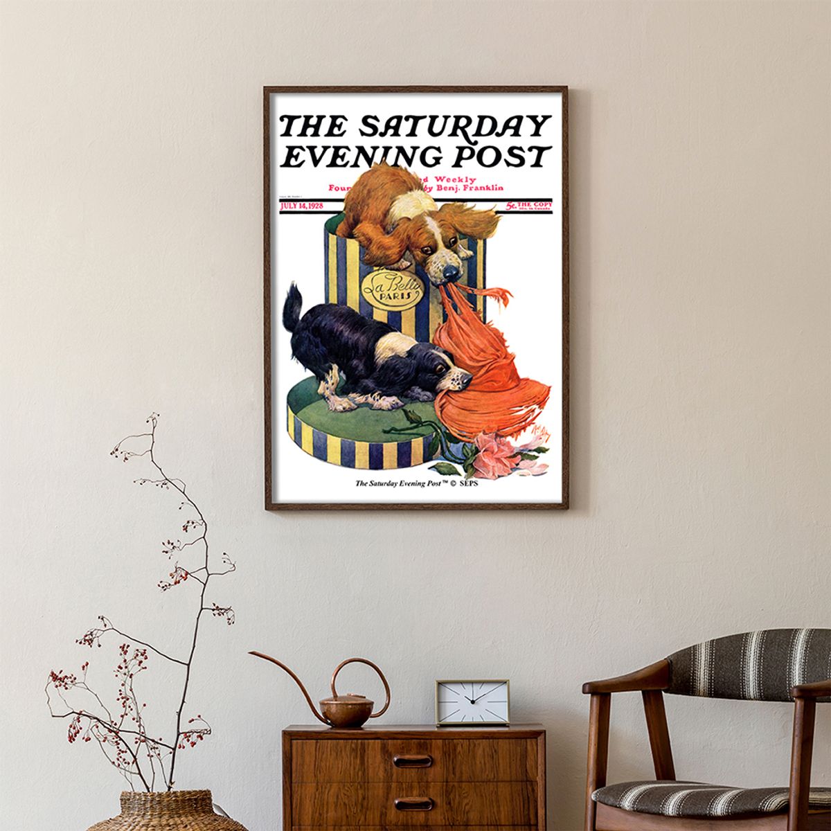 더 새터데이 이브닝 포스트(THE SATURDAY EVENING POST) SEP Framed Poster_Dogs Eating Hat
