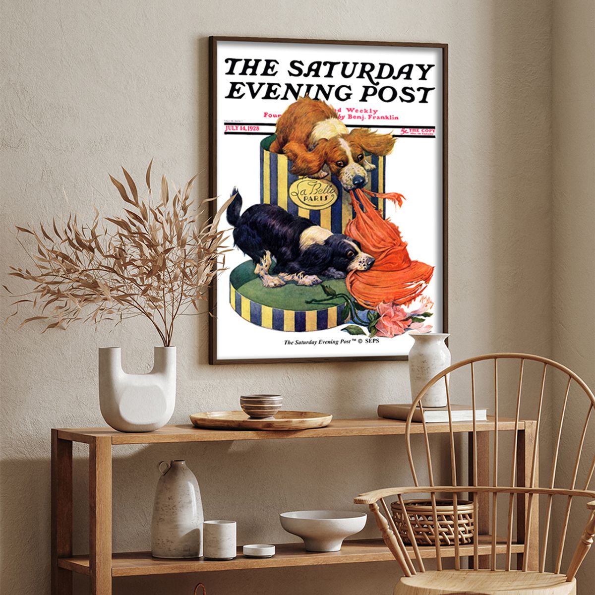 더 새터데이 이브닝 포스트(THE SATURDAY EVENING POST) SEP Framed Poster_Dogs Eating Hat