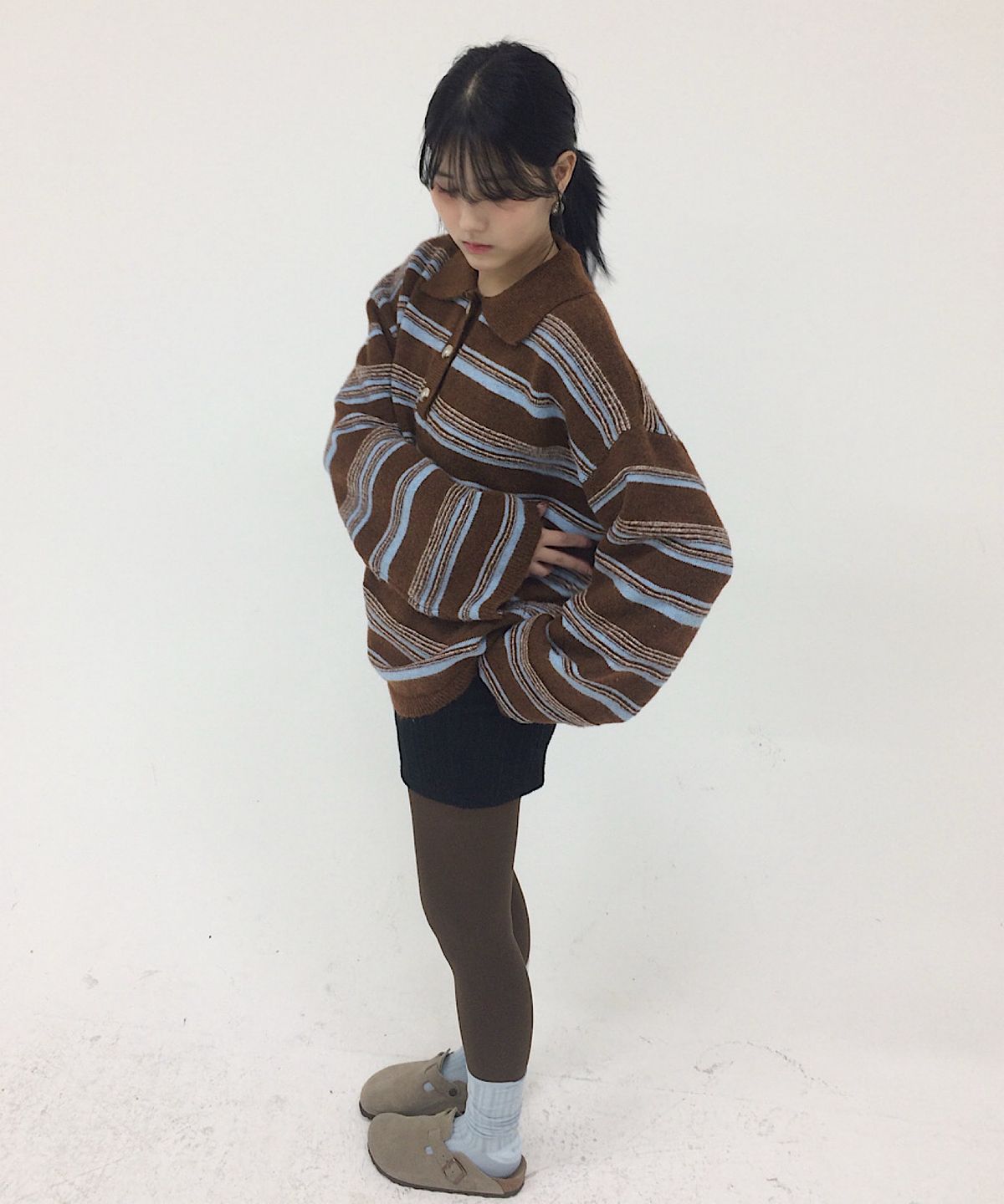 아포엠(APOEM) Stripe Collar Knit (2C)